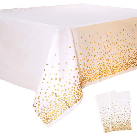 2 nappes jetables en plastique, à pois, noir et or, 137 x 274 cm, pour fêtes, mariages, anniversaires et restaurants (1/5)