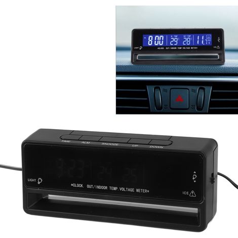 Termómetro digital para coche multifunción, con reloj, indicador de voltaje y aviso de heladas, 13 x 4,8 x 2,5 cm, ABS, bicolor. (1/5)