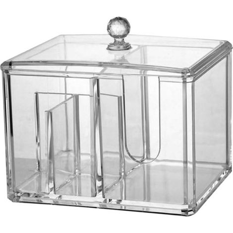 Porte-coton avec couvercle, organisateur de cotons-tiges, boîte transparente avec couvercle, porte-coton-tiges de voiture, boîte de rangement de bureau blanche (1/5)