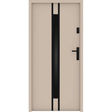 Porte d'entrée en acier pleine et inox H207 x L100 cm - verre fumé - beige - épaisseur 55 mm - poussant gauche - ARICANE (1/5)