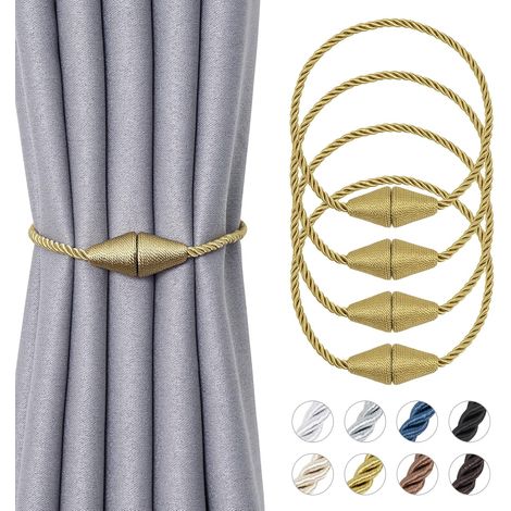 Lot de 4 embrasses magnétiques améliorées pour rideaux - 40,6 cm - Tissées à la main en corde - Décoratives en forme de cône - Idéales pour la maison et le bureau (Or nouveau) (1/5)