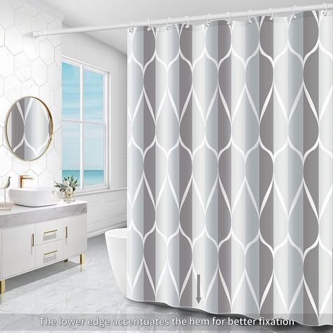 Rideau de douche gris,anti-moisissure,imperméable,ourlet lesté, résistant et lavable,100 % polyester (1/4)