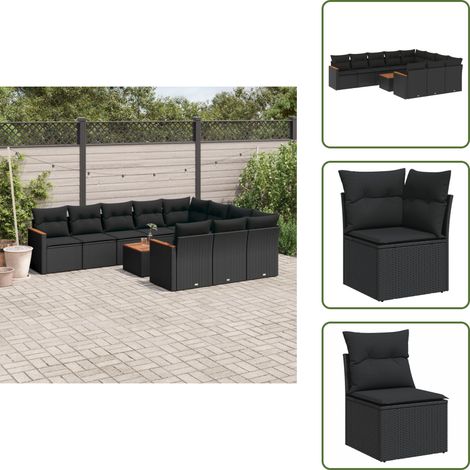 The Living Store 11-tlg. Garten-Sofagarnitur mit Kissen Schwarz Poly Rattan - Gartenmöbel Set - Outdoor Lounge - Rattan Gartenset - Esstisch - Gartenstuhl (1/5)