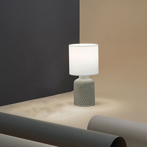 PROVENZA Lampada da tavolo in ceramica beige disegno in rilievo con paralume bianco attacco E14