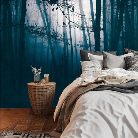 Sfondo fotografico Profhome 399091 Carta da parati TNT goffrata a caldo liscia con motivo foresta opaca blu nero 3,71 m x 2,8 m (1/4)