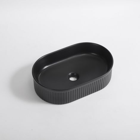 FugaFlow Efficiente Arredo Vasque - 50 × 32 × 12 cm - striée - ovale - céramique - noir mat