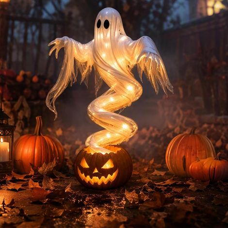 Décoration d'extérieur en forme de citrouille pour Halloween, blanc