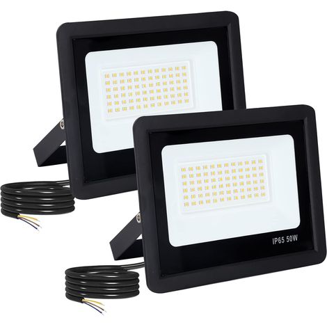 Projecteur LED Exterieur 2 Pcs, Projecteurs Extérieurs IP65 Etanche Super Lumineux Noir 50W 5000lm Eclairage Mural Extérieur led toit jardin jardin porte garage (6500k lumière froide) (1/5)