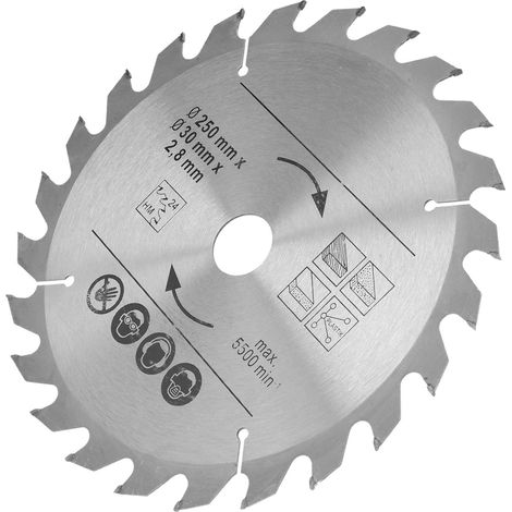 Lame de scie circulaire 250mm carbure pour bois, disque de coupe 24 dents, alésage 30mm, 5500 tr/min, outillage professionnel. (1/5)