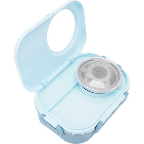 Boîte à bento 1450 ml en acier inoxydable, compartiments isothermes, double paroi, bleu clair, idéale pour les étudiants. (1/5)