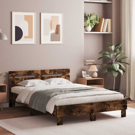 Cama con cabecero madera de ingeniería roble ahumado 120x200 cm (1/5)