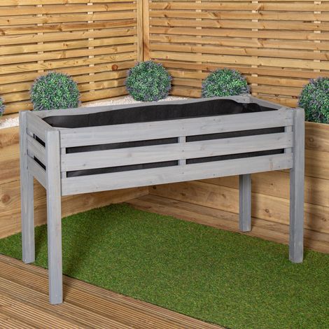 75 x 123cm Samuel Alexander Large Raised Grey Wooden Garden Bed Planter with Slatted Base (1/5)