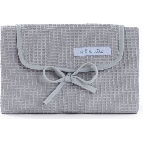 Matelas à langer portable, pliable et imperméable. Tissu 100% coton gaufré. Facile à ranger dans le sac de la maman. Idéal pour un cadeau de naissance. (gris clair)