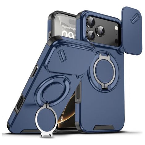 Phone case, stand phone case, shockproof protective case for iPhone 17 Pro, shockproof phone case with sliding camera cover, rotating ring stand, compatible with MagSafe accessories, magnetic shockpro (1/5)