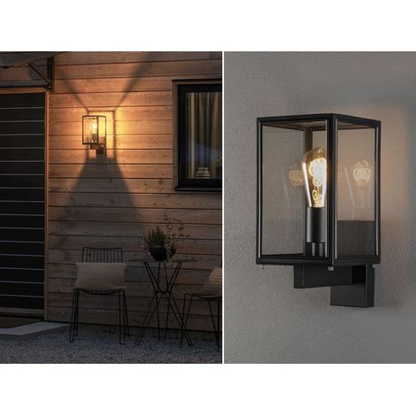 Stehende LED Außenwandlaterne Schwarz mit Klarglas, Höhe 33cm (1/5)