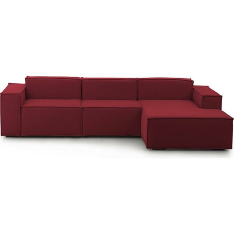 Talamo Italia - Divano fisso con penisola Ananas, Divano componibile con penisola destra, Sofà moderno in tessuto, 100% Made in Italy, Cm 300x170h70, Rosso