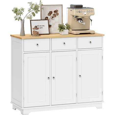 Buffet, moderne, blanc, 101 × 40 × 85 cm, MDF, bois d'hévéa, 30 kg (1/5)