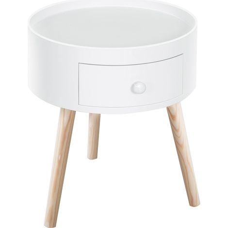 Tavolino rotondo con cassetto bianco in legno 38 x 45 cm MODENUIT (1/5)