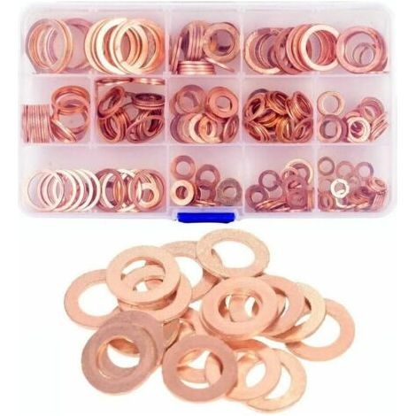 280pcs Rondelles Cuivre avec 12 Tailles, Cuivre Rondelles Plate O Forme Joint d'Huile Bague d'Étanchéité avec une Boîte de Rangement (1/5)