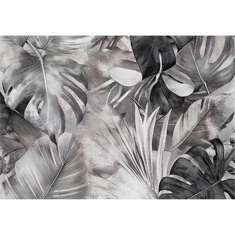Papier peint mural feuilles monstera noir blanc intissé grand format design intérieur salon chambre pas cher 150x105 cm (1/5)
