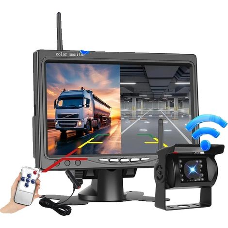 Cámara trasera inalámbrica, pantalla LCD TFT de 7 pulgadas, compatible con camiones y minibuses, ángulo de visión de 120°, alcance de señal inalámbrica de 50 metros, certificación CE.