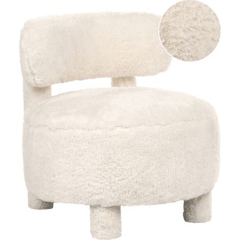 Sillón sin reposabrazos de estilo retro tapizado de pelo sintético salón beige claro Hamina