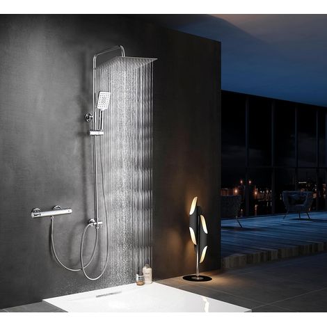 Système de douche en acier inoxydable de ELBE, douche à effet pluie avec pommeau de douche en acier inoxydable 304 30x30cm carré, kit de douche sans robinetterie, chromé kit colonne de douche (1/5)