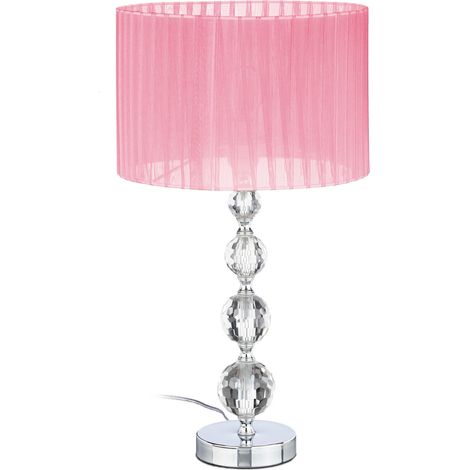Relaxdays Tischlampe, Nachttischlampe im Kristalldesign, HxD: 54 x 29,5 cm, E27 Fassung, Tischleuchte mit Schirm, rosa