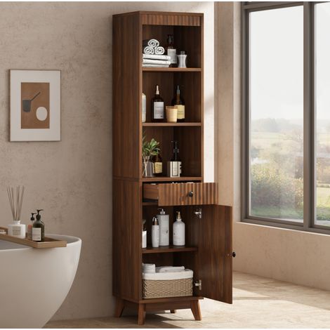 Mobile bagno alto 40x36x172 cm in MDF marrone con vano contenitore – MEUBLIV (1/5)