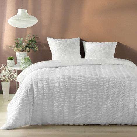 Housse de couette 240x220 + 2 taies plissée blanche (1/4)