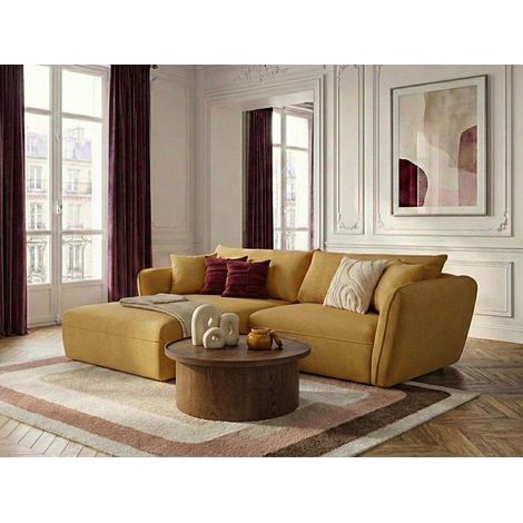 BOBOCHIC - Canapé d'angle fixe LUIGI tissu lisse Angle gauche  Jaune