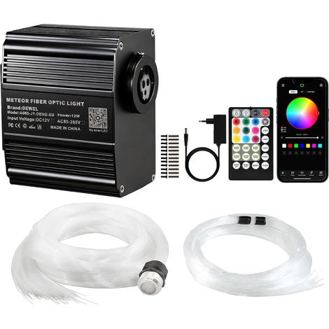 Bluetooth 12W RGBW Twinkle LED Fiber Optic Star Ceiling Lights Kit, Starry Sky Meteor Car Kit LED Car Fiber Optic for Bar/Cafe/Party/Home/Car (1/5)