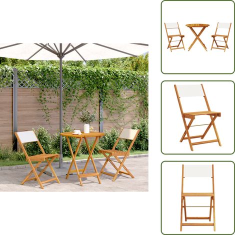 The Living Store Set da Bistrot 3pz Bianco Crema in Tessuto e Legno Massello - Sedia da giardino