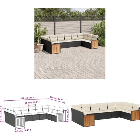 10-tlg. Garten-Sofagarnitur mit Kissen Schwarz Poly Rattan - Gartensofas - Outdoor Möbel - Lounge Set - Rattan Gartenmöbel - Gartenlounge - Home & Living (1/3)