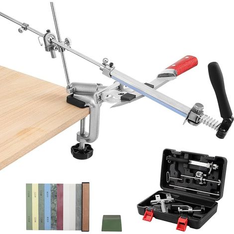 HSEAMALL Aiguiseur de couteaux professionnel Système d'affûtage RX-009, rotation 360° avec angle fixe, dispositif d'affûtage de précision avec pierre à aiguiser couteaux dans coffret (1/5)