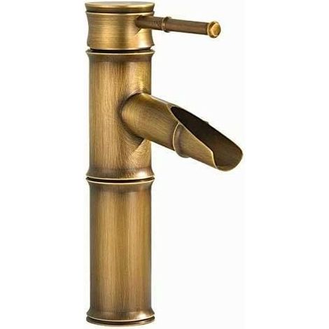 Retro Messing Waschbecken Wasserhahn, Badezimmer Wasserhahn für Waschbecken, Retro Einhand Waschbecken Wasserhahn, Retro Wasserfall Bambus Muster Badezimmer Waschbecken Wasserhahn, Antik Messing