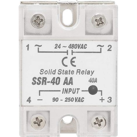 Relais à Semi-conducteurs, SSR-40AA Module de Relais à Semi-conducteurs 40A Entrée AC-AC 90-250V AC Sortie 24-480V AC avec dissipateur de Chaleur (1/5)
