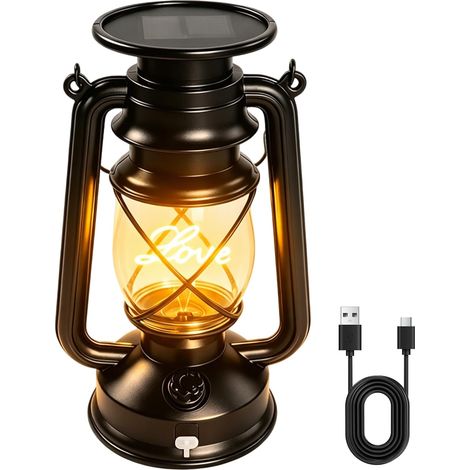 Lanterne solaire vintage pour extérieur, design rétro, lampe tempête LED, étanche IP65, pour jardins, terrasses, décorations de mariage, Noël, Halloween et Nouvel An (1/5)