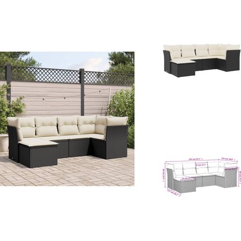6-tlg. Garten-Sofagarnitur mit Kissen Schwarz Poly Rattan - Gartenmöbel Set - PE-Rattan Möbel - Outdoor Sofa - Lounge Set - Esstischgarnitur (1/3)