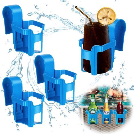 Porte-Gobelet Piscine 4 Pièces Multifonctionnel pour Bouteilles et Canettes – Idéal Bord de Piscine, Plage ou Baignoire – Bleu (1/4)