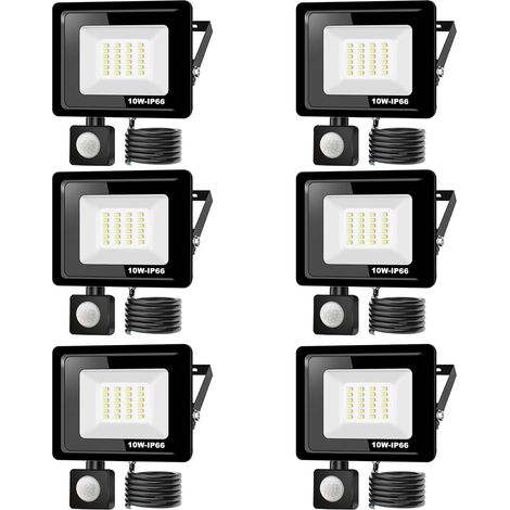 6PACK - Projecteur LED 10W Avec Détecteur de Mouvement, Blanc Froid (6000K) 1000LM, Extérieur IP66 Imperméable, Pour Sécurité, Garage, Couloir (1/5)