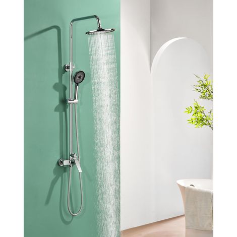 Douche à effet pluie avec robinet chromé - Ensemble complet avec douche à effet pluie de 23 cm - 3 types de jet - Ensemble complet - Mitigeur monocommande en laiton (1/5)