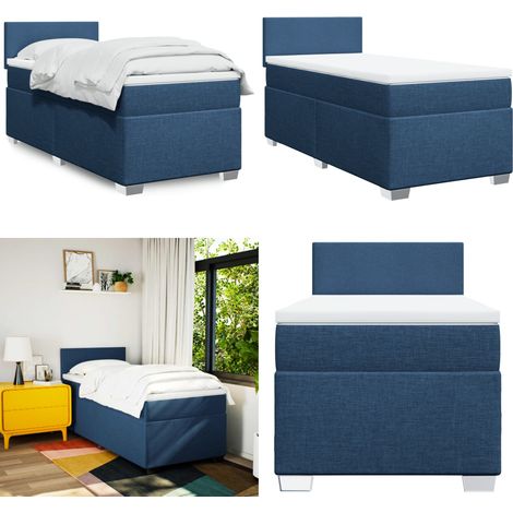 Boxspringbett mit Matratze Blau 100x200 cm Stoff - Boxspringbett - Doppelbett - Blau - Bettsofa - Schlafzimmermöbel - Home & Living (1/5)