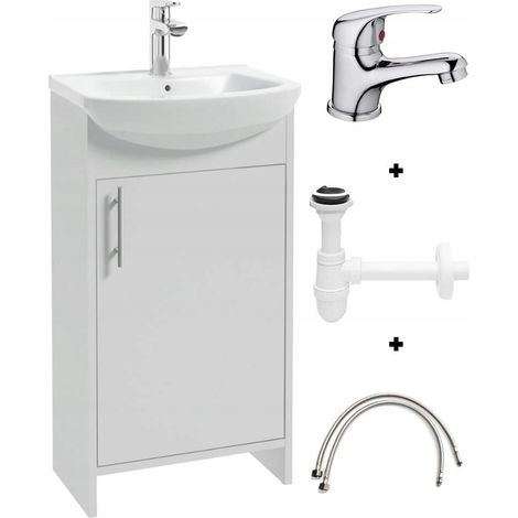 Set mobile bianco con lavabo, rubinetto cromato e sifone 45 cm Frigo
