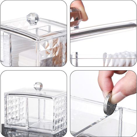 Porte-coton, organisateur de maquillage, porte-tampons nettoyants en acrylique transparent à motifs et boîtes de rangement pour cotons-tiges (1/5)