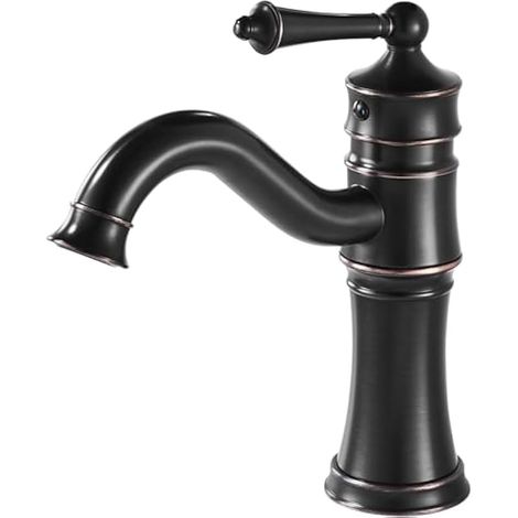 Rubinetto per bagno, miscelatore monocomando per lavabo, rubinetto retrò regolabile per acqua calda e fredda, ottone nero (1/5)