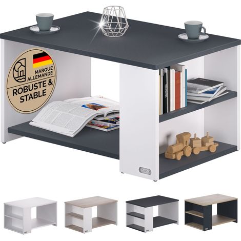 CASARIA® Table basse rectangulaire 90x59x48 cm Table de salon 50kg Table basse moderne design avec rangement Blanc noir (1/5)