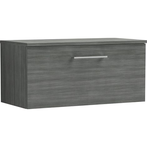 Nuie Arno Wall Hung 1-Drawer Vanity Unit with Worktop 800mm Wide - Anthracite Woodgrain (1/5)