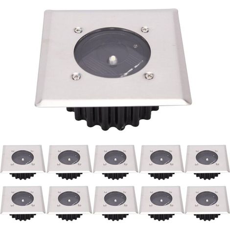 Pack de 10 luces LED solares para suelo, para exteriores, alumbrado público, luz subterránea, IP65 resistente al agua (blanco frío) [Clase energética A+] (1/4)