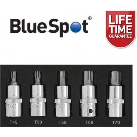 Blue Spot Tools 5 Piece 1/2" Torx Bit Set (T45-T70) (EVA Foam) (1/3)